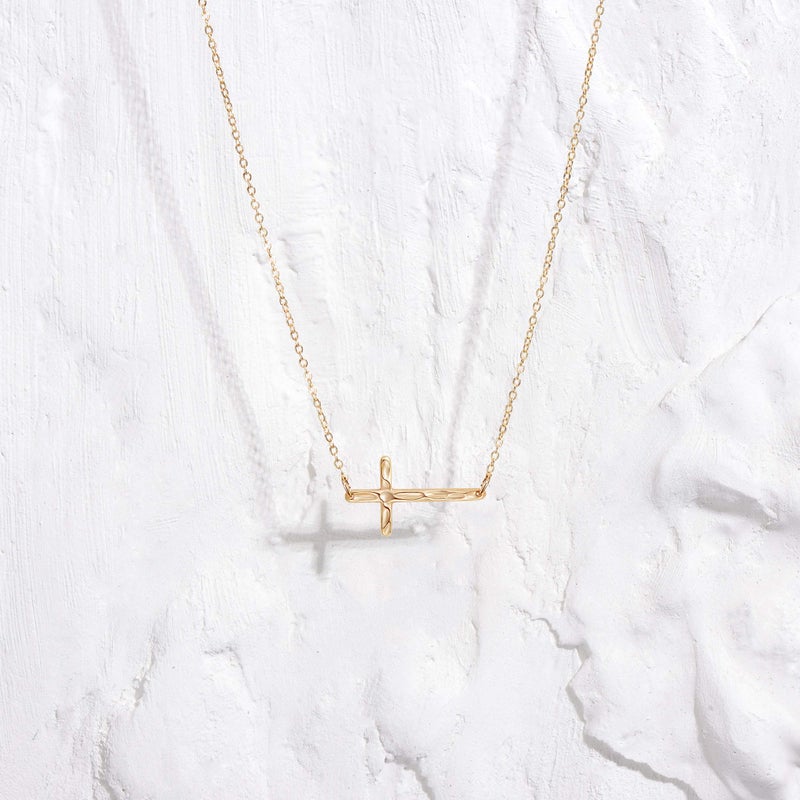 Fettero Sideways Cross Necklace Choker Gold Faith Hammered Pendant 14K Gold Plated Dainty Chain Minimalist Simple Tiny God Lords Prayer Religious Jewelry Gift - Image 4